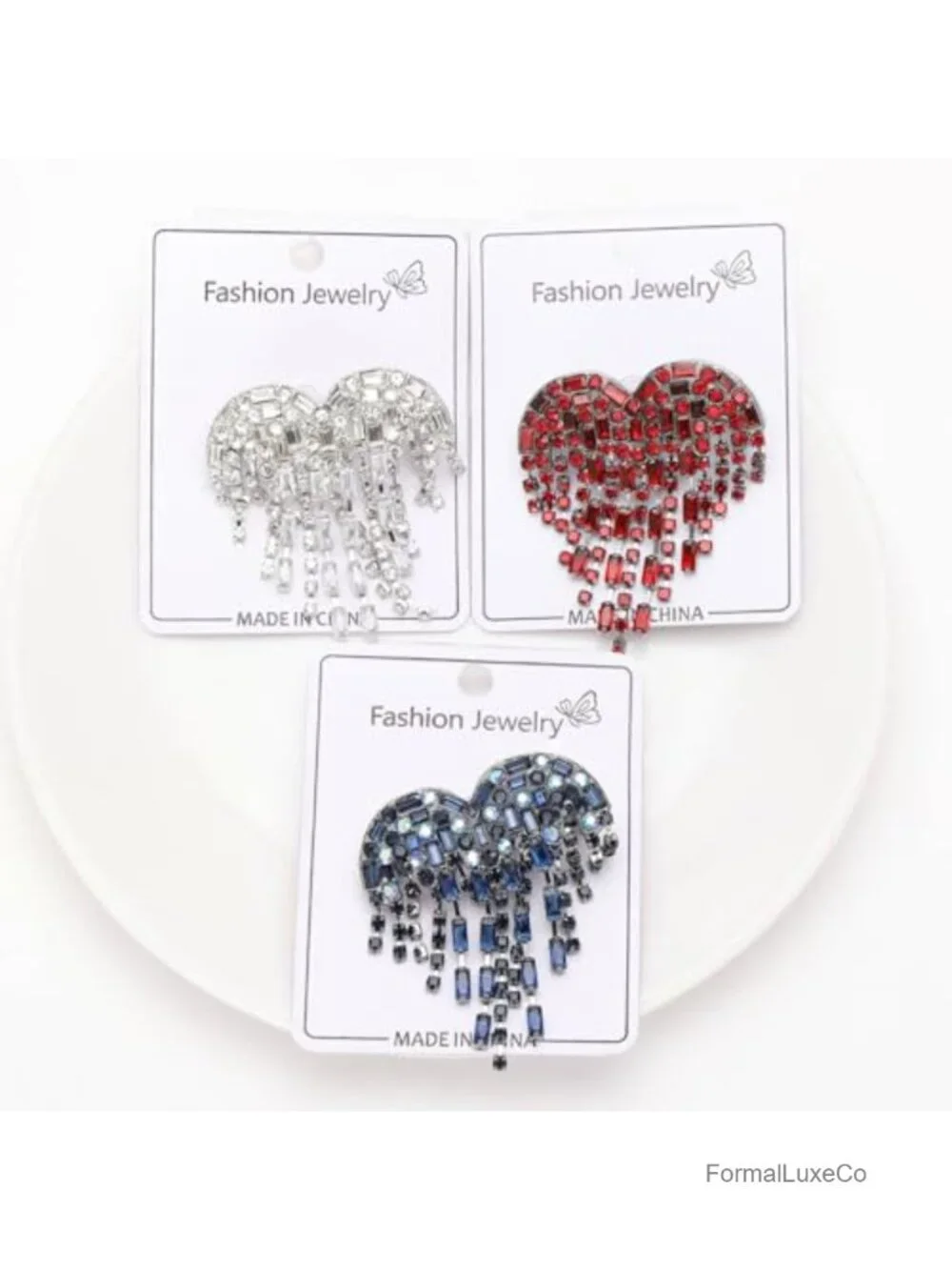 Crystal Heart Tassel Brooch Women Luxury Rhinestone Sparkly Angel Wings Pin
